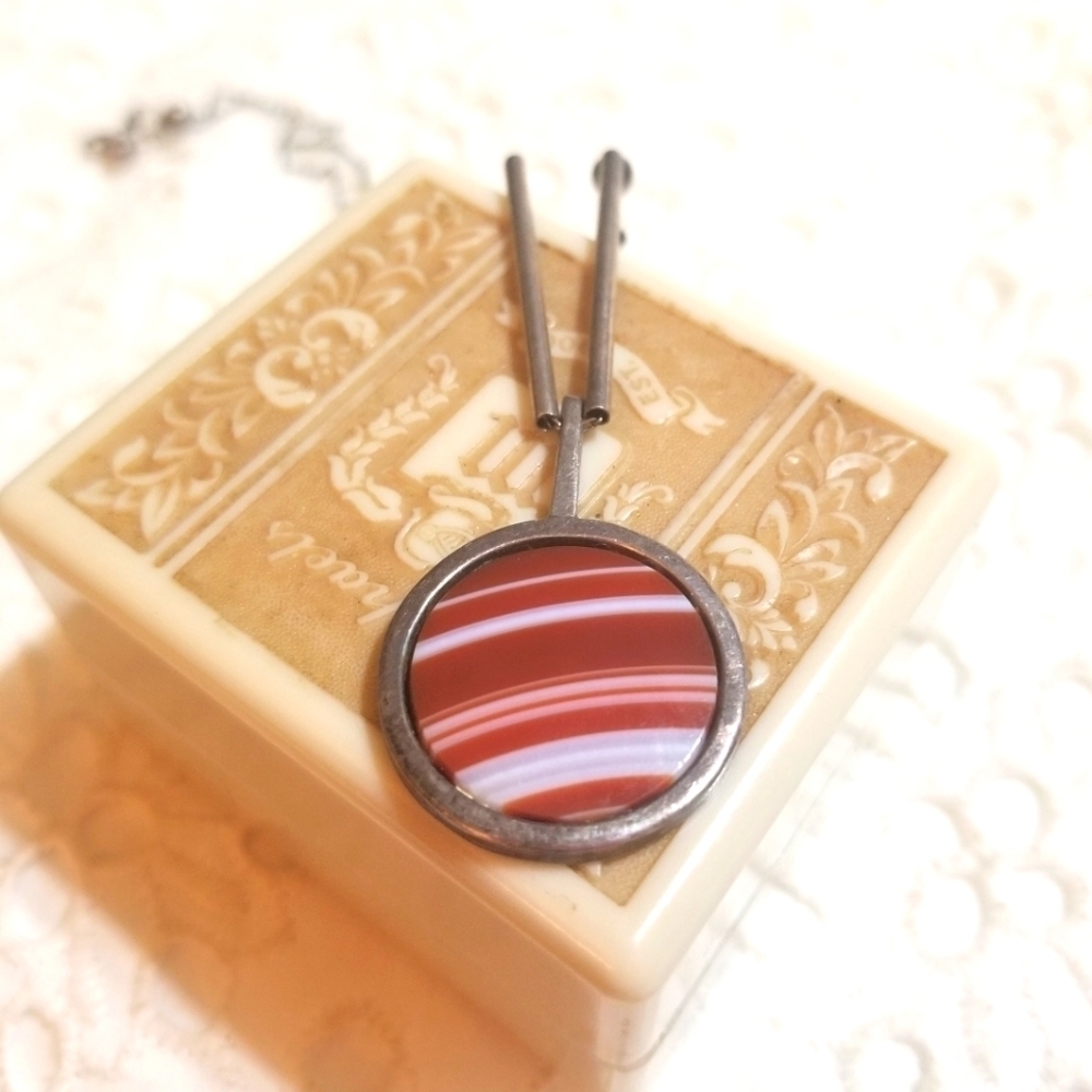 Vintage Silver and Red Striped Necklace - Picture 5 of 5
